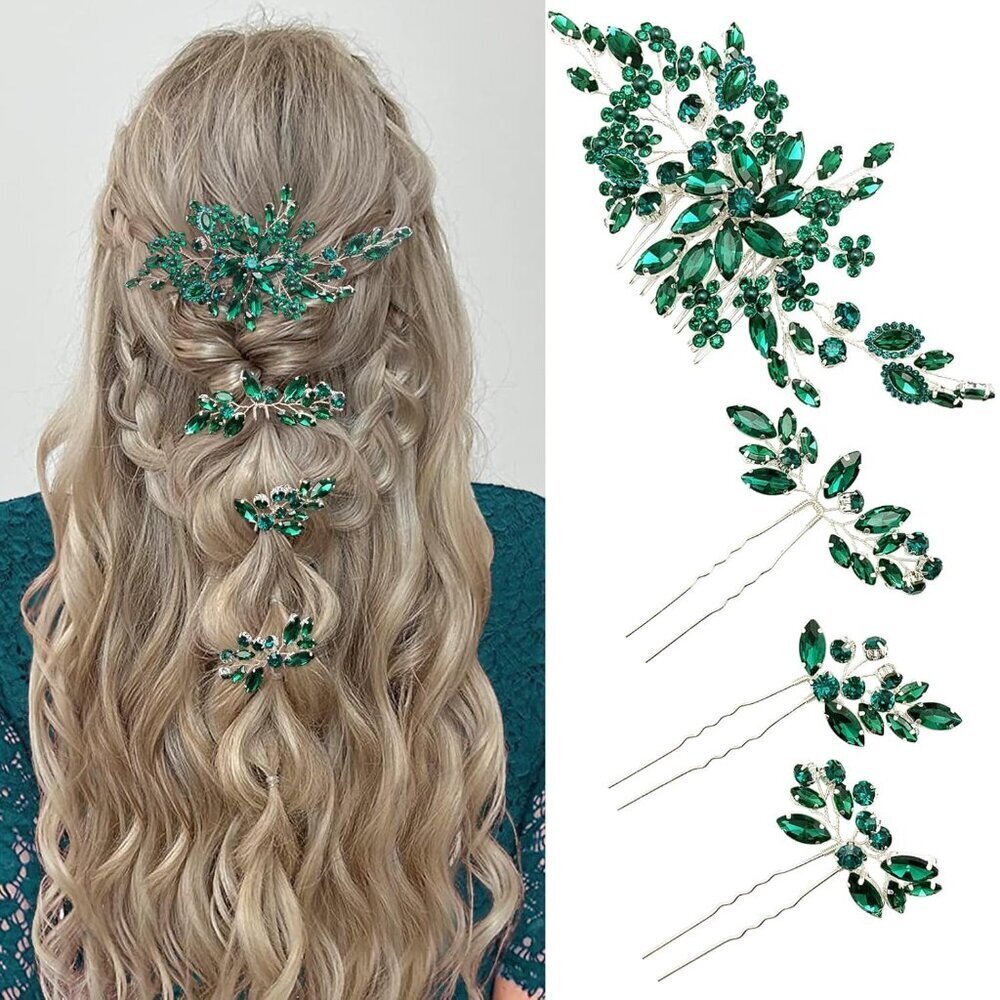 Crystal Wedding Hair Accessories Set Rhinestone Flower Pins Comb Bridal